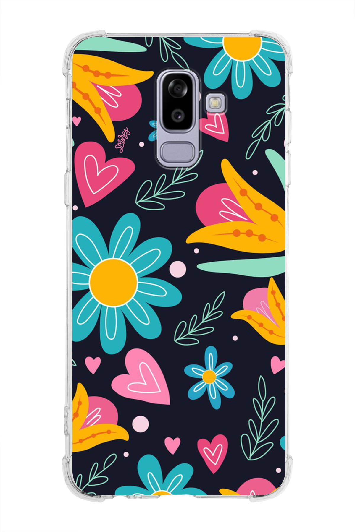 Samsung Galaxy J8 Uyumlu Retro Color 1 Baskılı Şeffaf Köşe Korumalı Antişok Kılıf