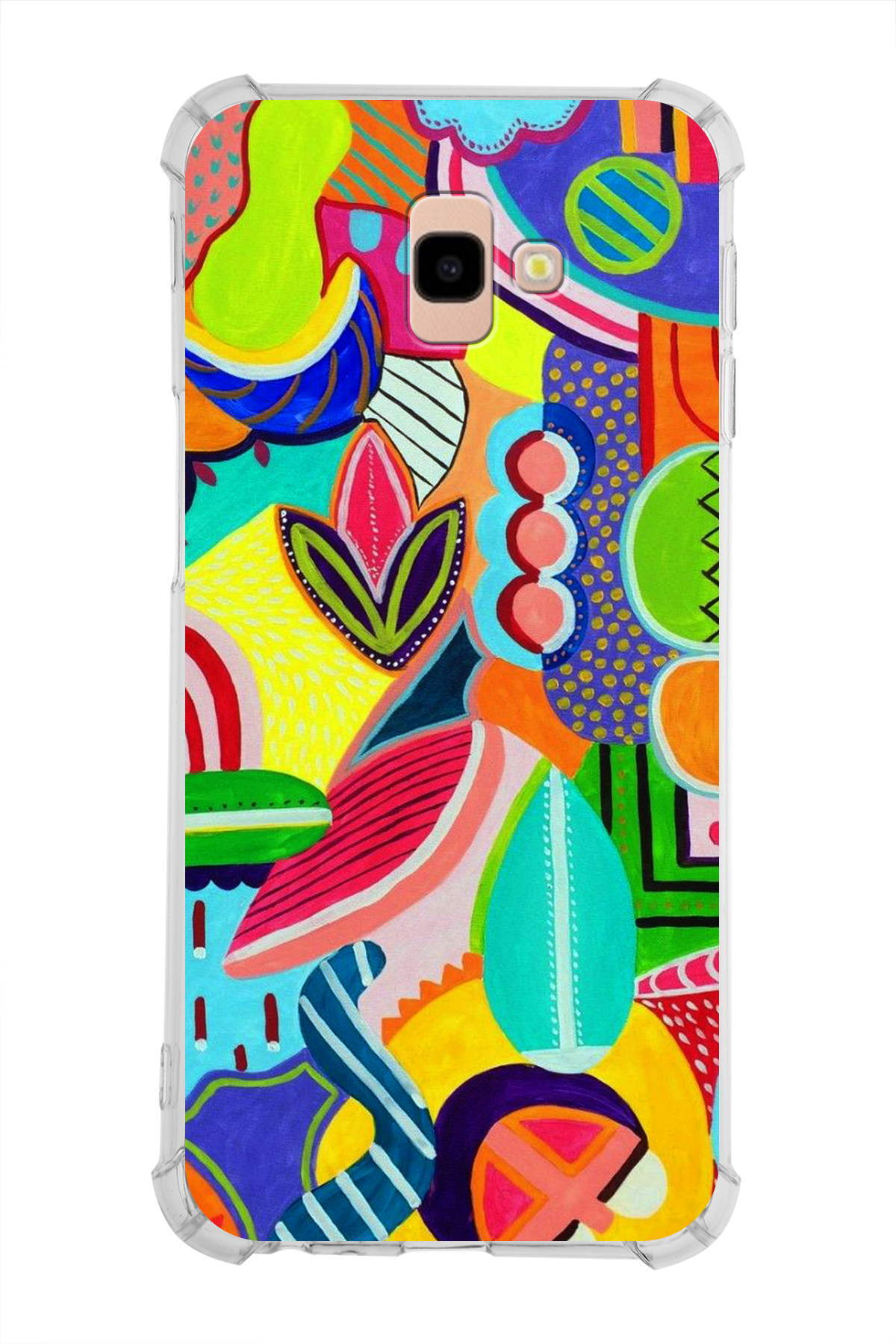 Samsung Galaxy J4+ Plus Uyumlu Retro Color 6 Baskılı Şeffaf Köşe Korumalı Antişok Kılıf