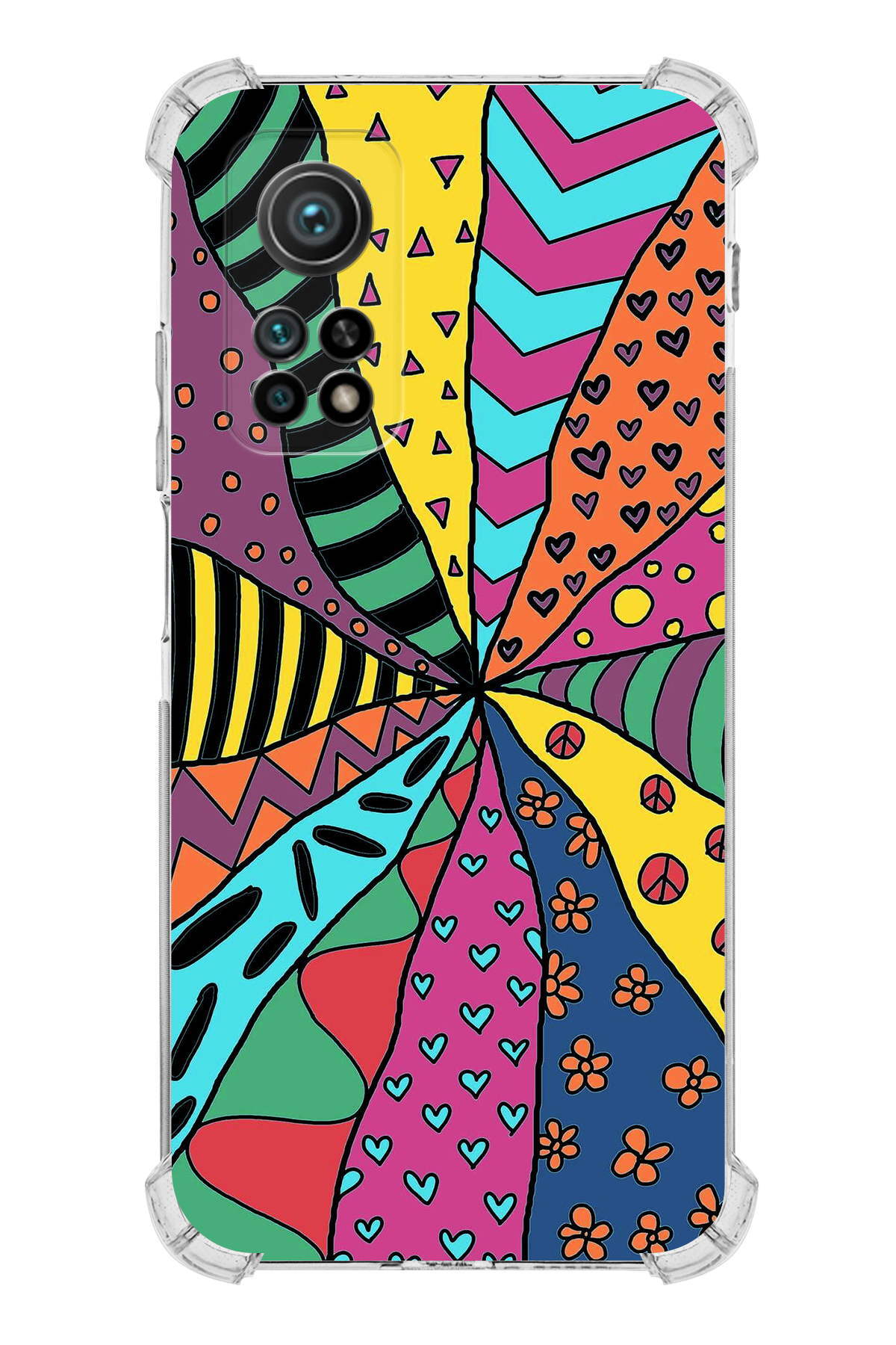 Xiaomi Mi 10 T Pro Uyumlu Retro Color 4 Baskılı Şeffaf Köşe Korumalı Antişok Kılıf