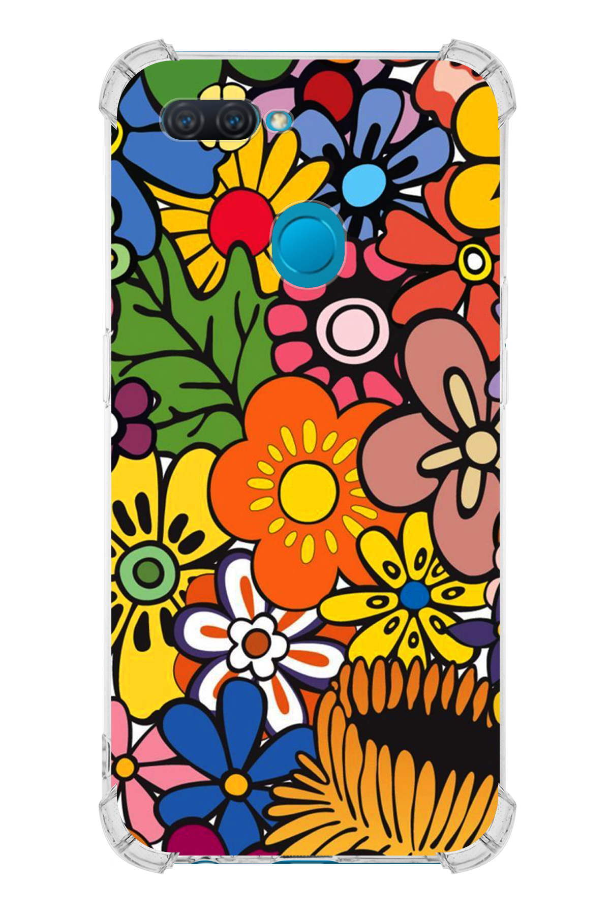 Oppo AX7 Uyumlu Retro Color 2 Baskılı Şeffaf Köşe Korumalı Antişok Kılıf