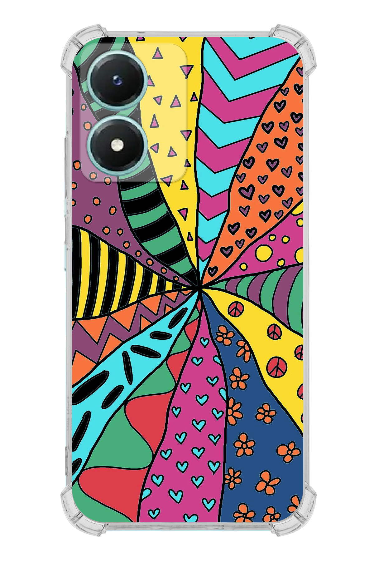 Vivyo Y02s Uyumlu Retro Color 4 Baskılı Şeffaf Köşe Korumalı Antişok Kılıf