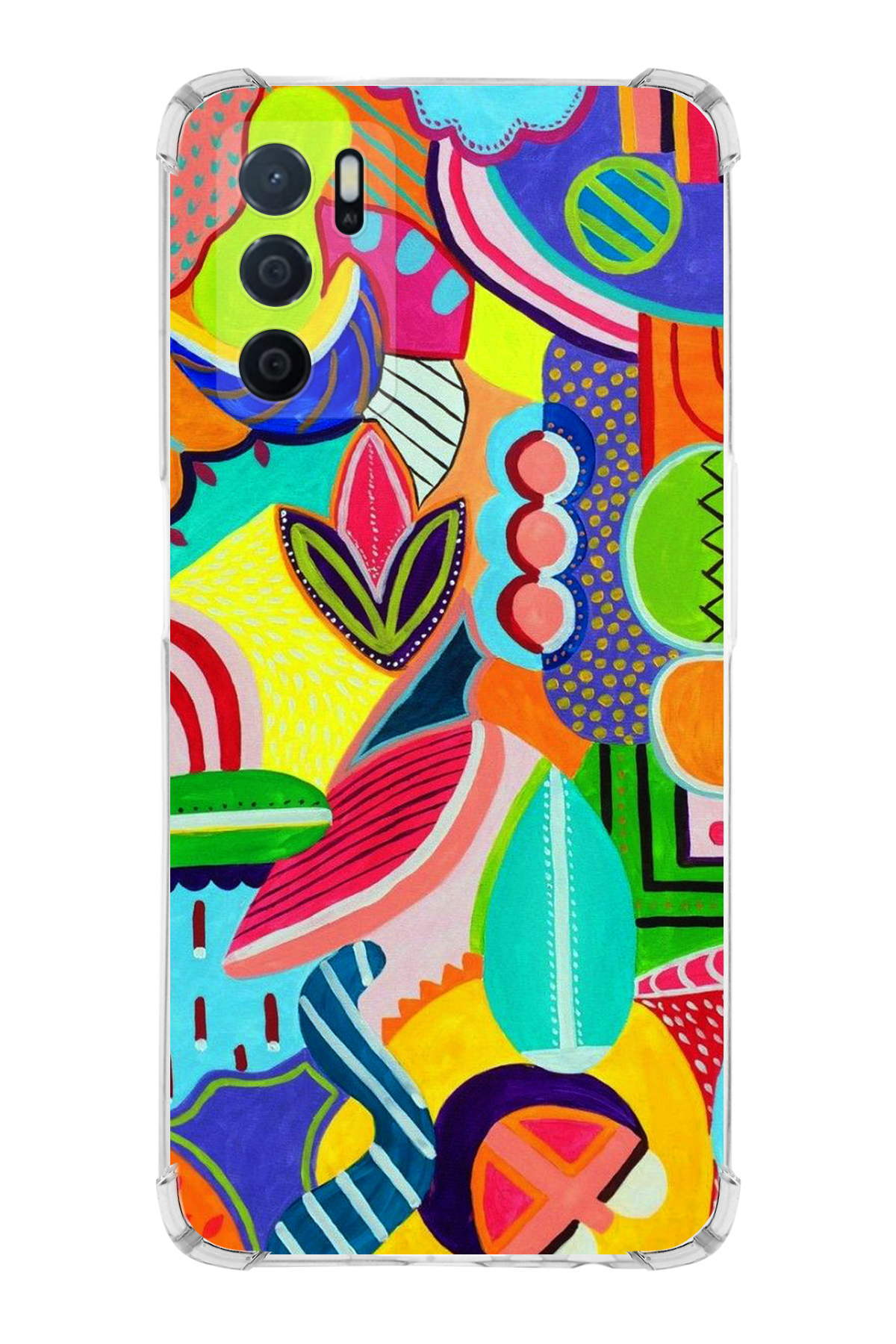 Oppo A16 Uyumlu Retro Color 6 Baskılı Şeffaf Köşe Korumalı Antişok Kılıf