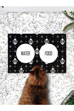 Black White Kedi Köpek Mama Eğitim Paspası Ve Beslenme Altlığı SSP-016