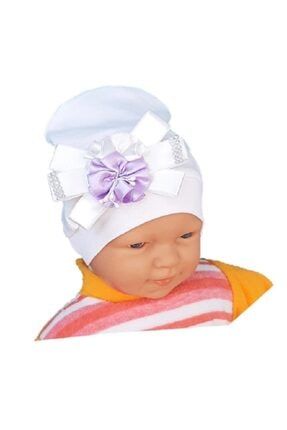 Taffy Yenidoğan Lüks Taşlı Çiçekli Penye Kız Bebek Şapkası 2128