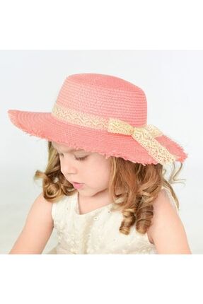 Güpür Kurdeleli Hasır Yazlık Çocuk Şapkası LS10002