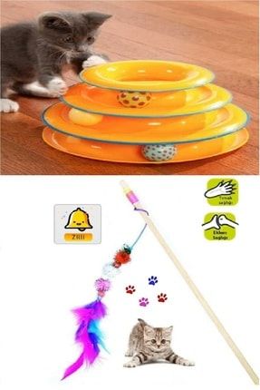 Toplu Kedi Oyuncağı Kedi Eğlencesi ve Ponponlu Zilli Tüylü Kedi Oltası kedioltası
