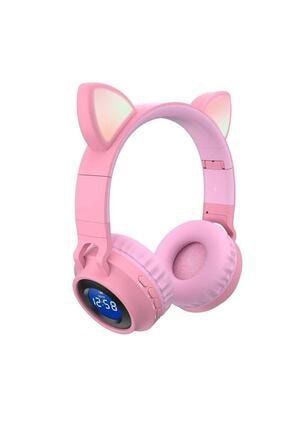 Dijital Göstergeli Led Işıklı Kedi Kulak Kablosuz Bluetooth Kulaklık Fm Sd Kart Aux a053120