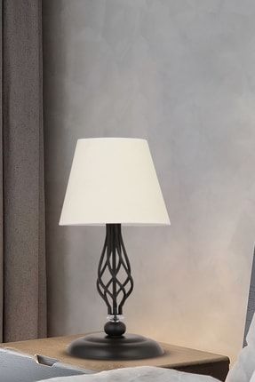 Lupin Beyaz Şapkalı Siyah Masa Lambası Modern Tasarım Salon-Yatak Odası Retro Abajur 3596-1M-BL-WH