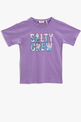 Erkek Çocuk Lila Baskılı T-Shirt Pamuklu 1YKB16493TK