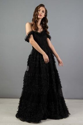 Siyah Tül Prenses Nişan Elbisesi 55654