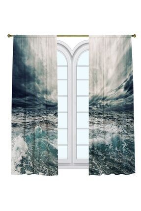 Fon Perde Tasarım Dekor Fırtınalı Okyanus Karanlık Deniz Desenli Dijital Baskılı Çift Kanat 150+150 p_00089