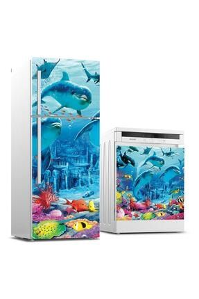 Buzdolabı Ve Bulaşık Makinası Beyaz Eşya Sticker Kaplama Yunus Balığı BB-TK-60