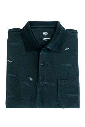 Erkek Siyah Polo Yaka T-shirt Cepli Kısa Kollu Kalem Tüyü Desenli Rahat Kesim Premium Pamuklu Kumaş OPPM2021ETRFSMNT15