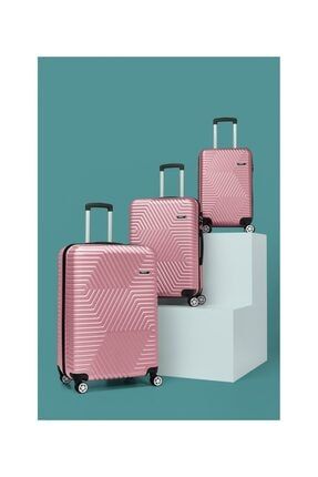 G&d Gedox Polo Suitcase Abs 3'lü Lüx Valiz Seyahat Seti Gül Kurusu G3