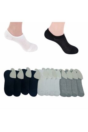 12'li Erkek Pamuklu Yıkamalı Siyah-beyaz-gri Sneakers Görünmez Çorap 106