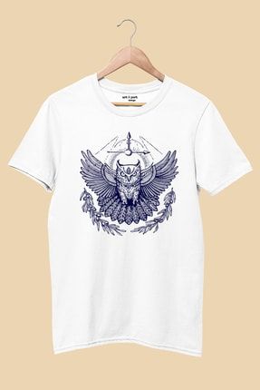 Unisex Beyaz Minerva Baykuş Tasarım Baskılı T-shirt ART180