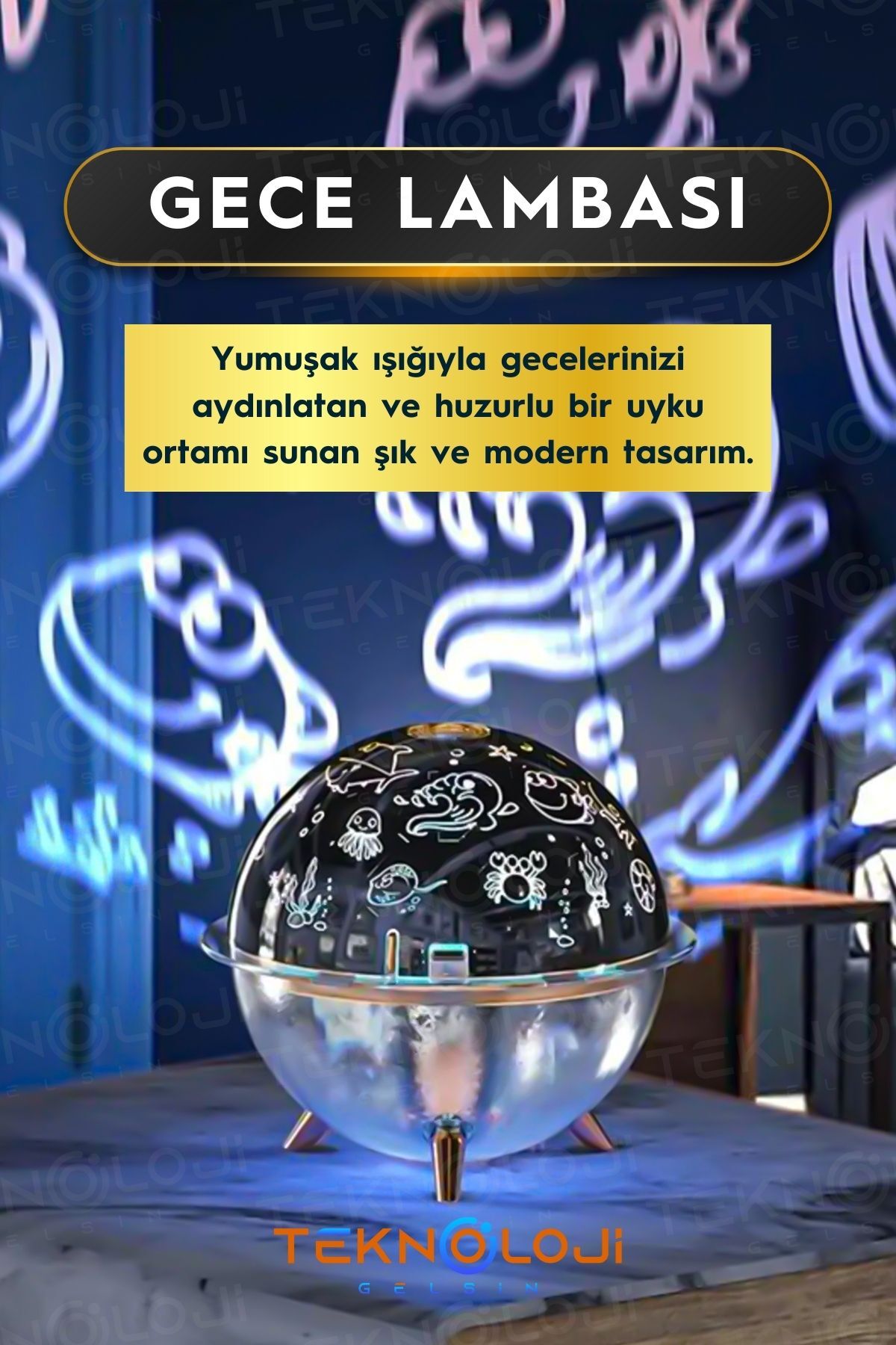 Teknoloji Gelsin Çocuk ve Bebek Gece Lambası Mini Projeksiyon Lambası Hava Nemlendirici 260 Ml Ultrasonik Galaksi fotoğrafı 3 (önizleme)