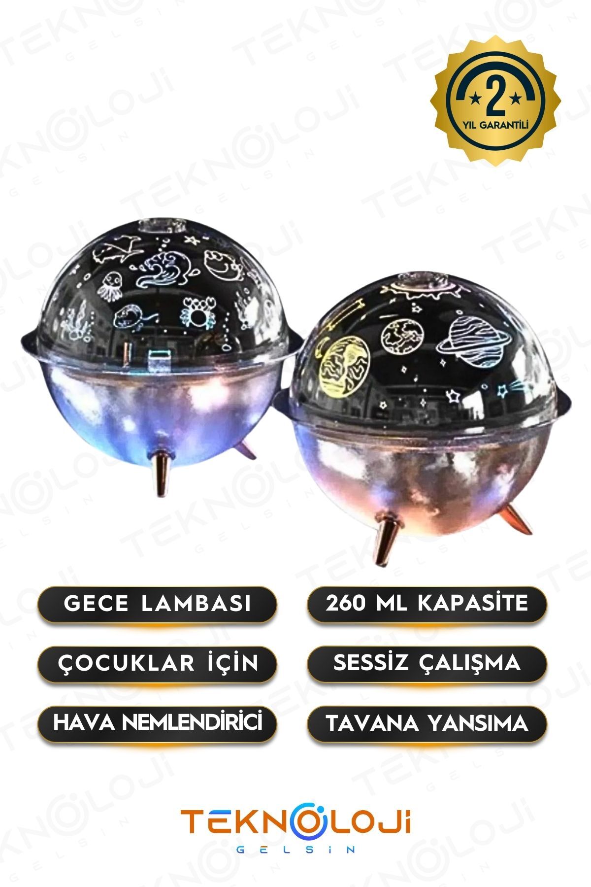 Teknoloji Gelsin Çocuk ve Bebek Gece Lambası Mini Projeksiyon Lambası Hava Nemlendirici 260 Ml Ultrasonik Galaksi fotoğrafı 2 (önizleme)