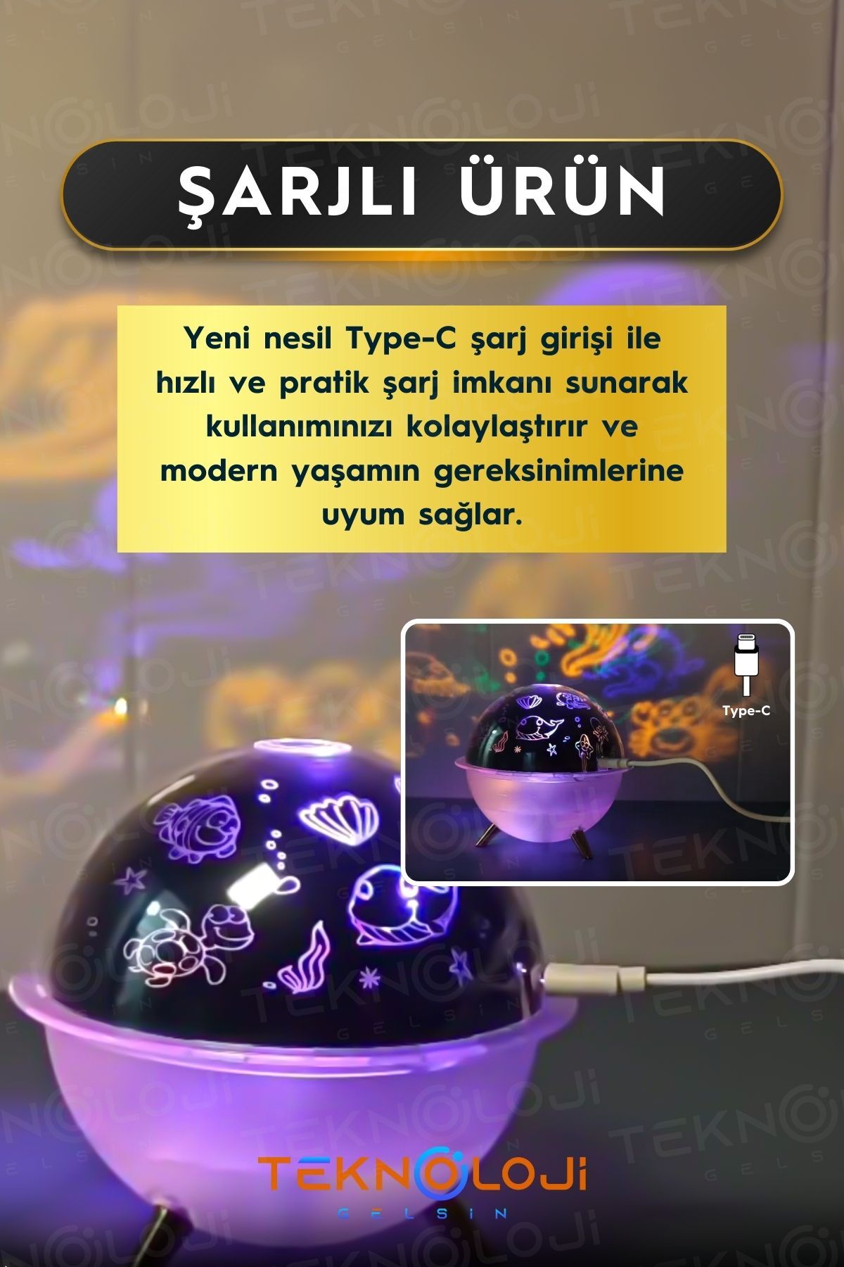 Teknoloji Gelsin Çocuk ve Bebek Gece Lambası Mini Projeksiyon Lambası Hava Nemlendirici 260 Ml Ultrasonik Galaksi fotoğrafı 4 (önizleme)