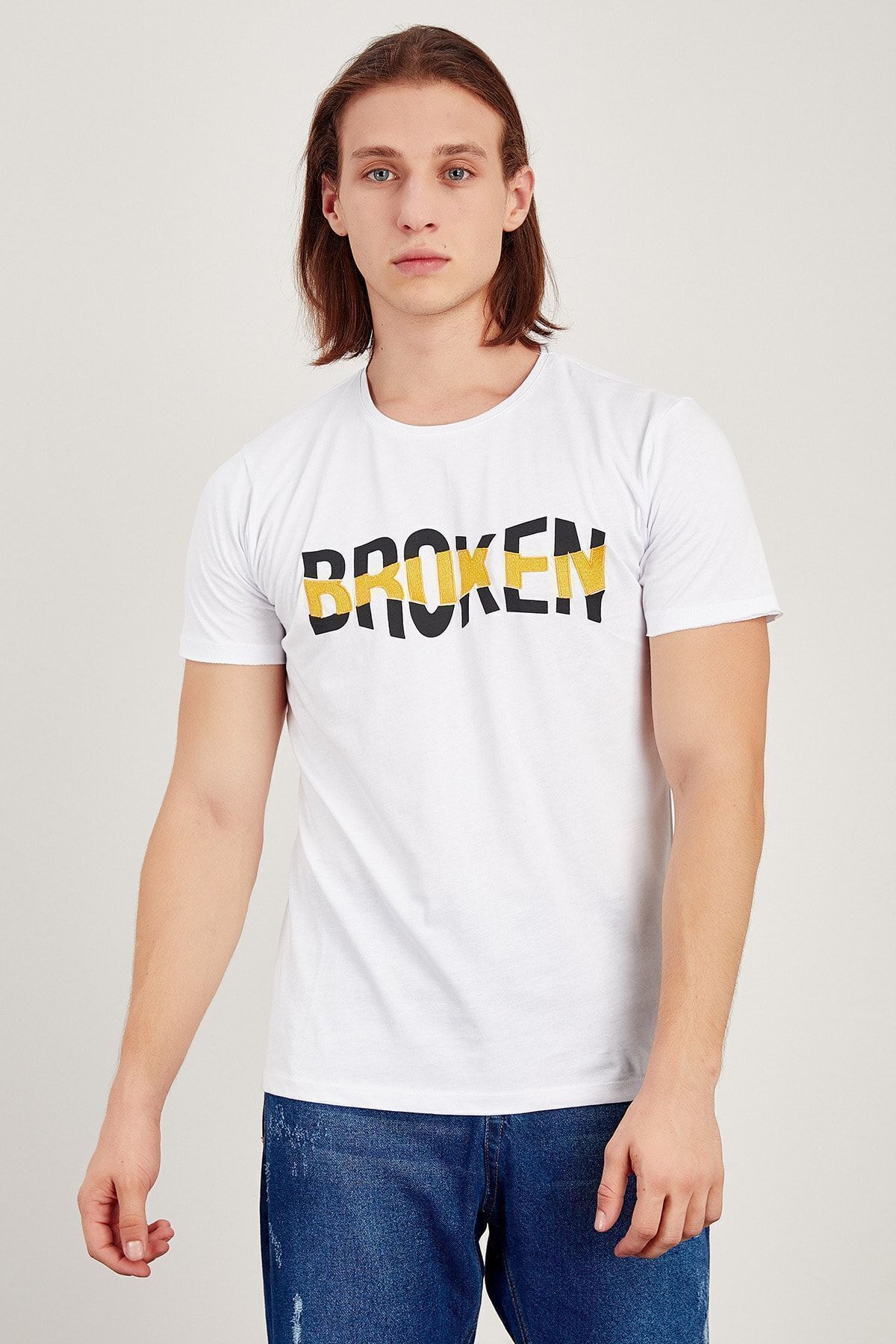 Erkek Beyaz Baskılı T-shirt | Me20s214556