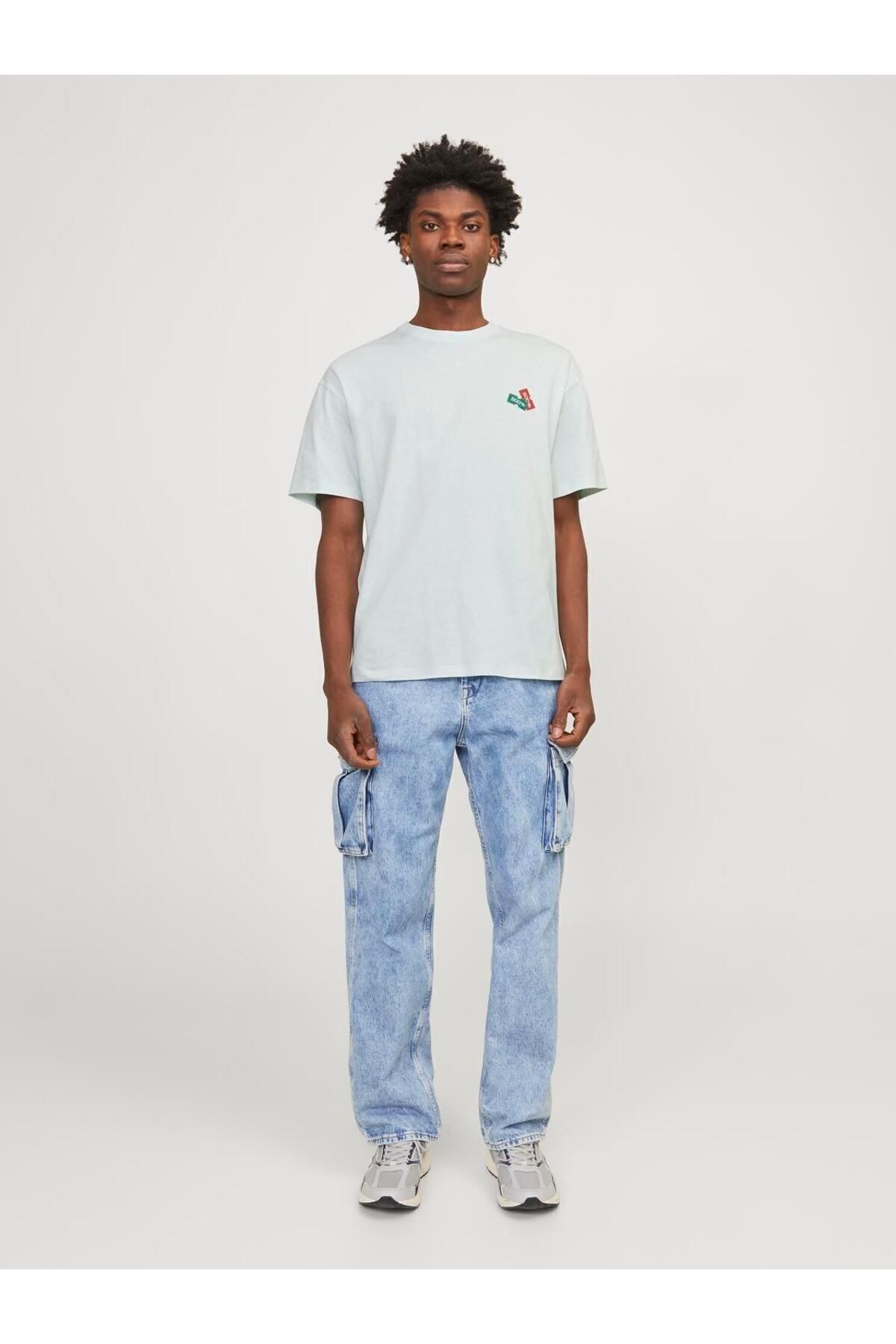 تیشرت مردانه آبی سرمه ای جک اند جونز | 12254175 اورجینال - تصویر 3
