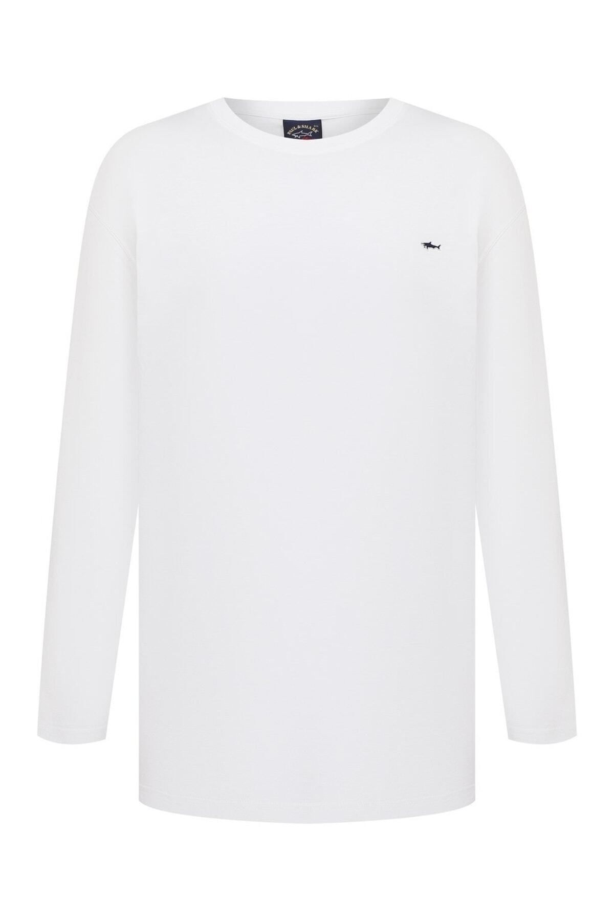 پال اند شارک تی‌شرت مردانه یقه گرد آستین بلند ۱۰۰٪ پنبه‌ای طرح ساده سفید با لوگوی برند C0p1093-010
