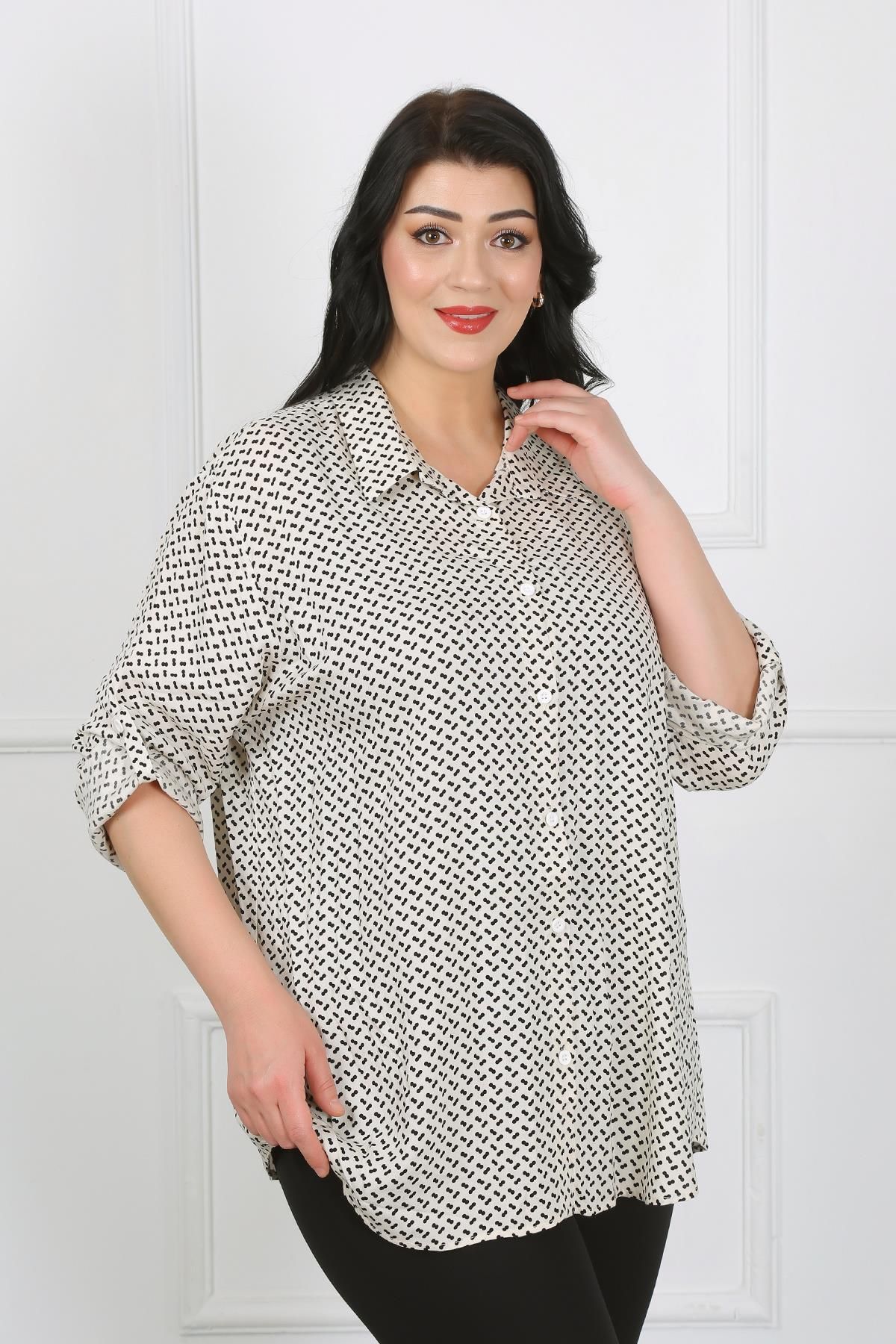 By Alba Collection-Cămașă de damă din bumbac, viscoză, cu model alb, mărime mare 2