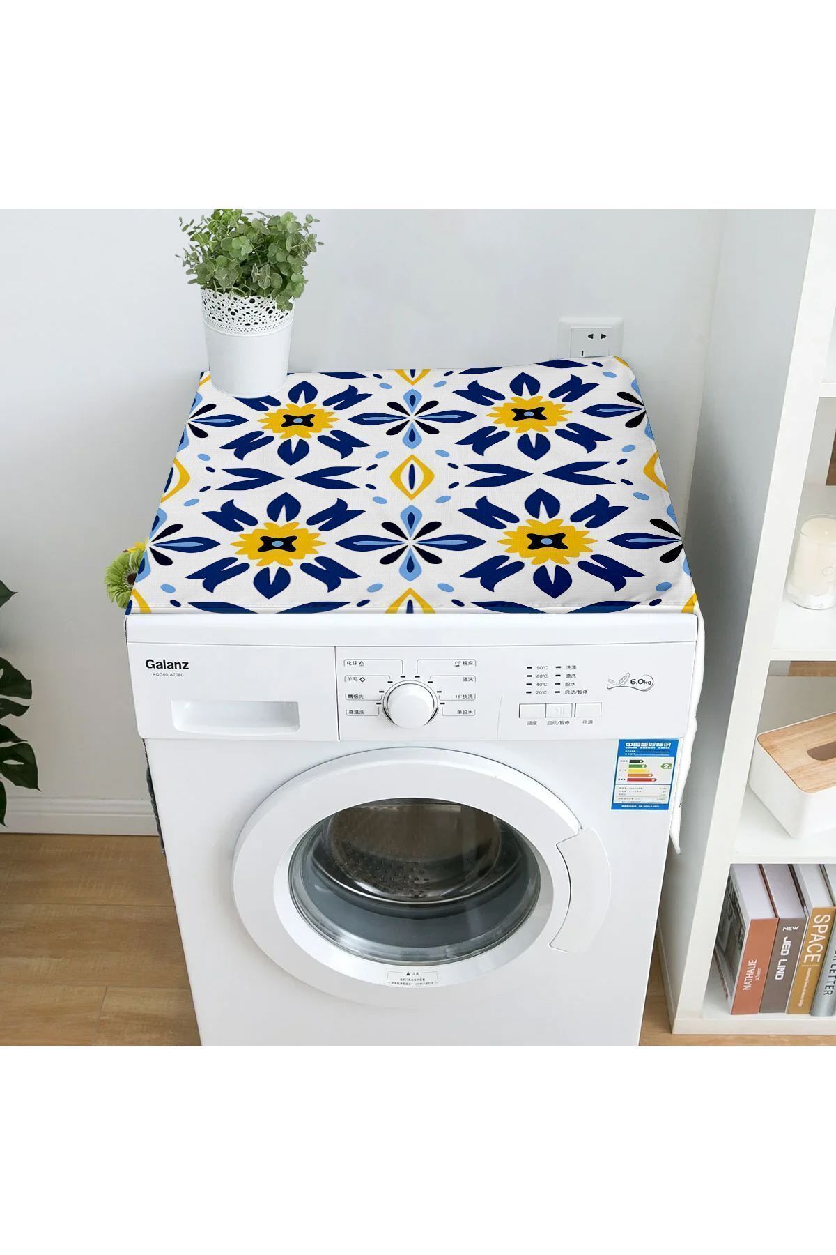 Else Dekor Albastru Alb Galben Husă Decorativă Pentru Uscare Și Spălat Vase Cu Model Etnic 60x140cm - One Size