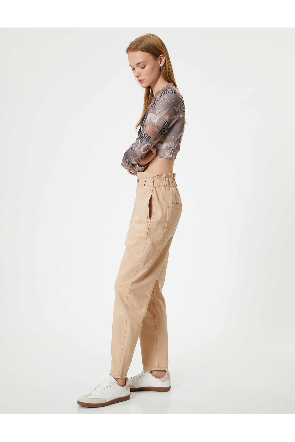 شلوار جین کمر بلند با کمر الاستیک - جین گشاد