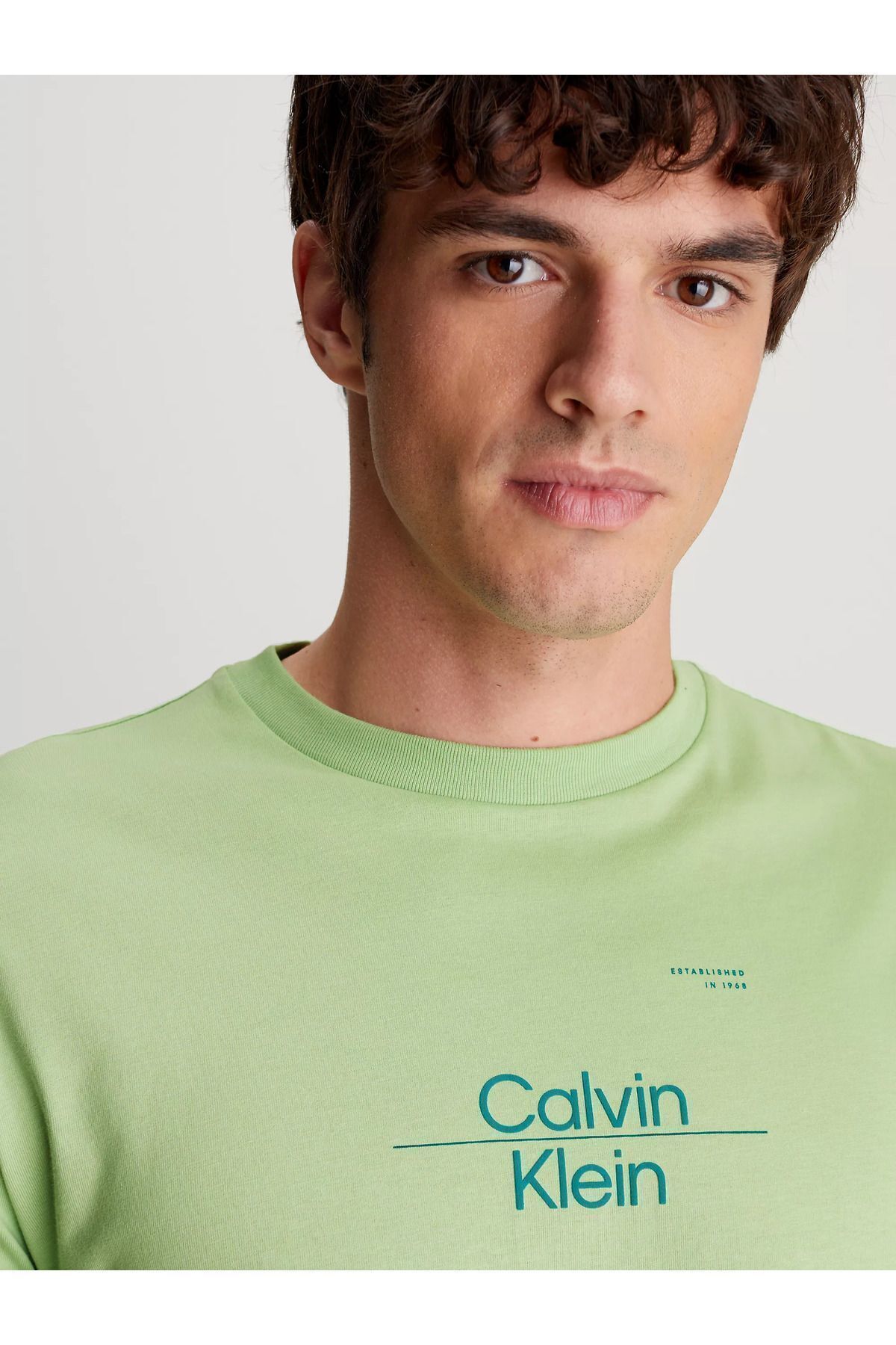 تی شرت سبز مردانه آستین کوتاه فلش به طور منظم K10K12489 LJ4 Calvin Klein
