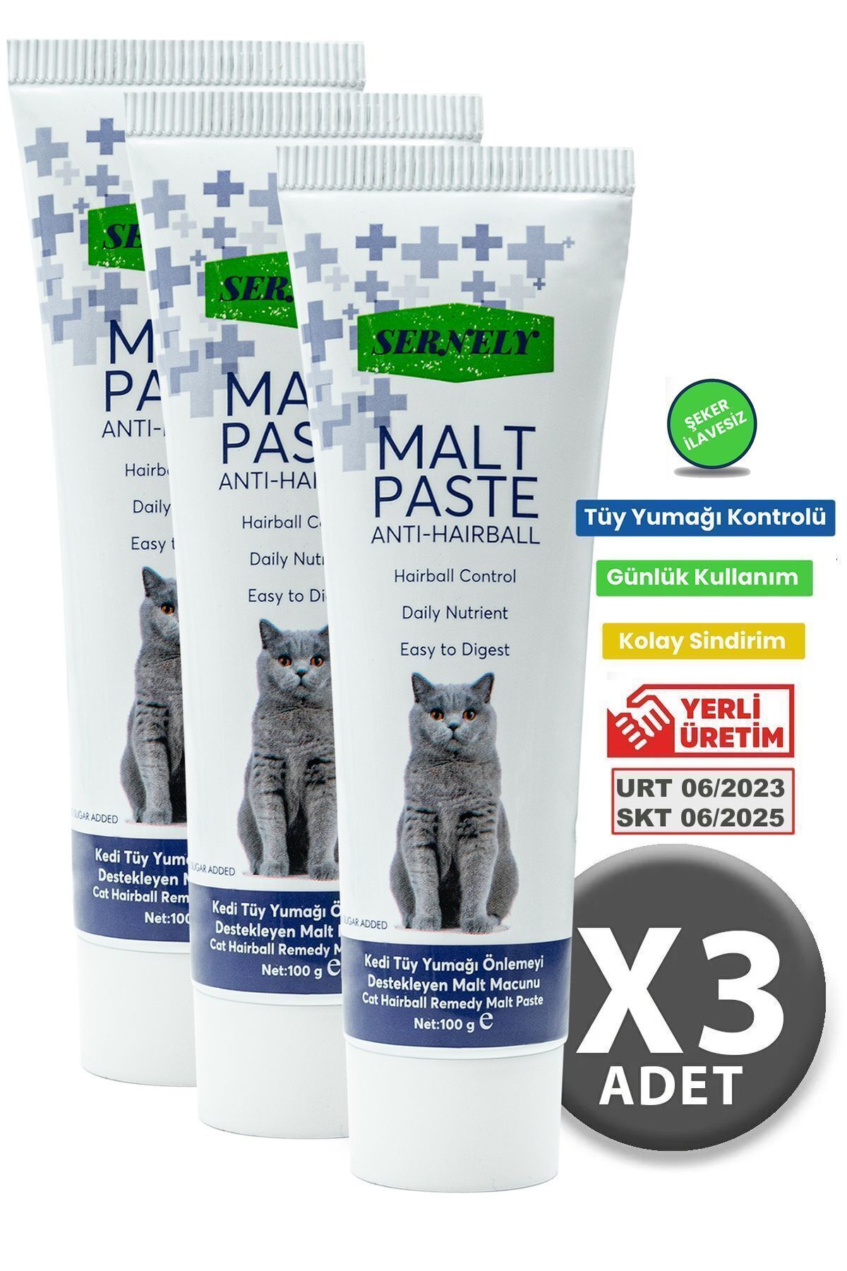 3 Adet Anti-Hairball Malt Paste 100gr ( Tüy Yumağı Önleyici Kedi Malt Macunu )