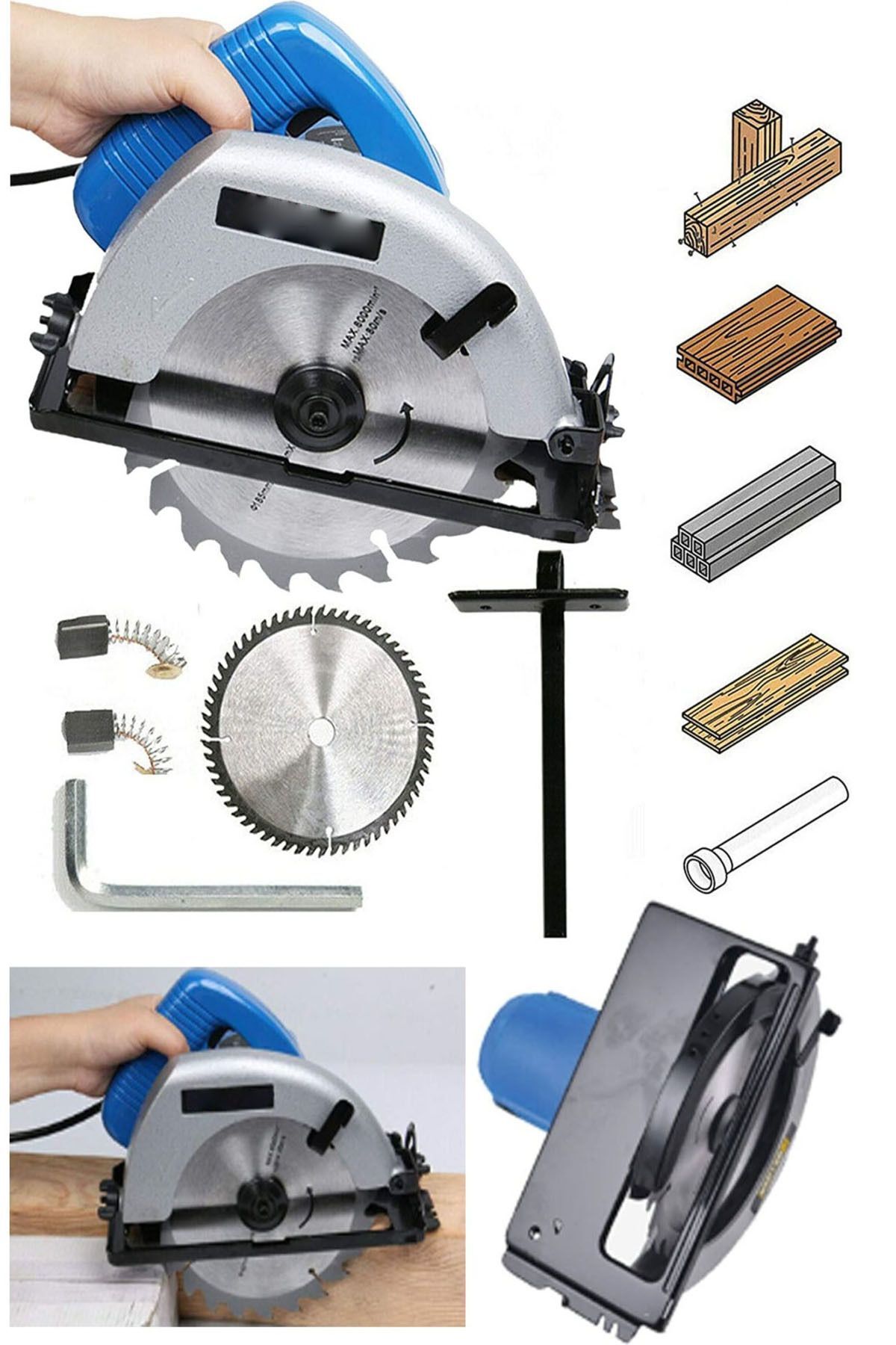 MOONSHOP Metal Çift Dişli Sistem Bakır Motor Ahşap Sunta Kesme Daire Testere Makinesi 4200 Watt 185 mm