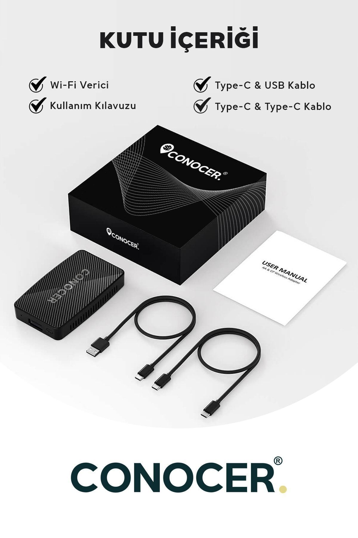 CONOCER-Wireless Carplay Adapter with Iphone iOS Android Netflix Youtube Compatible 6