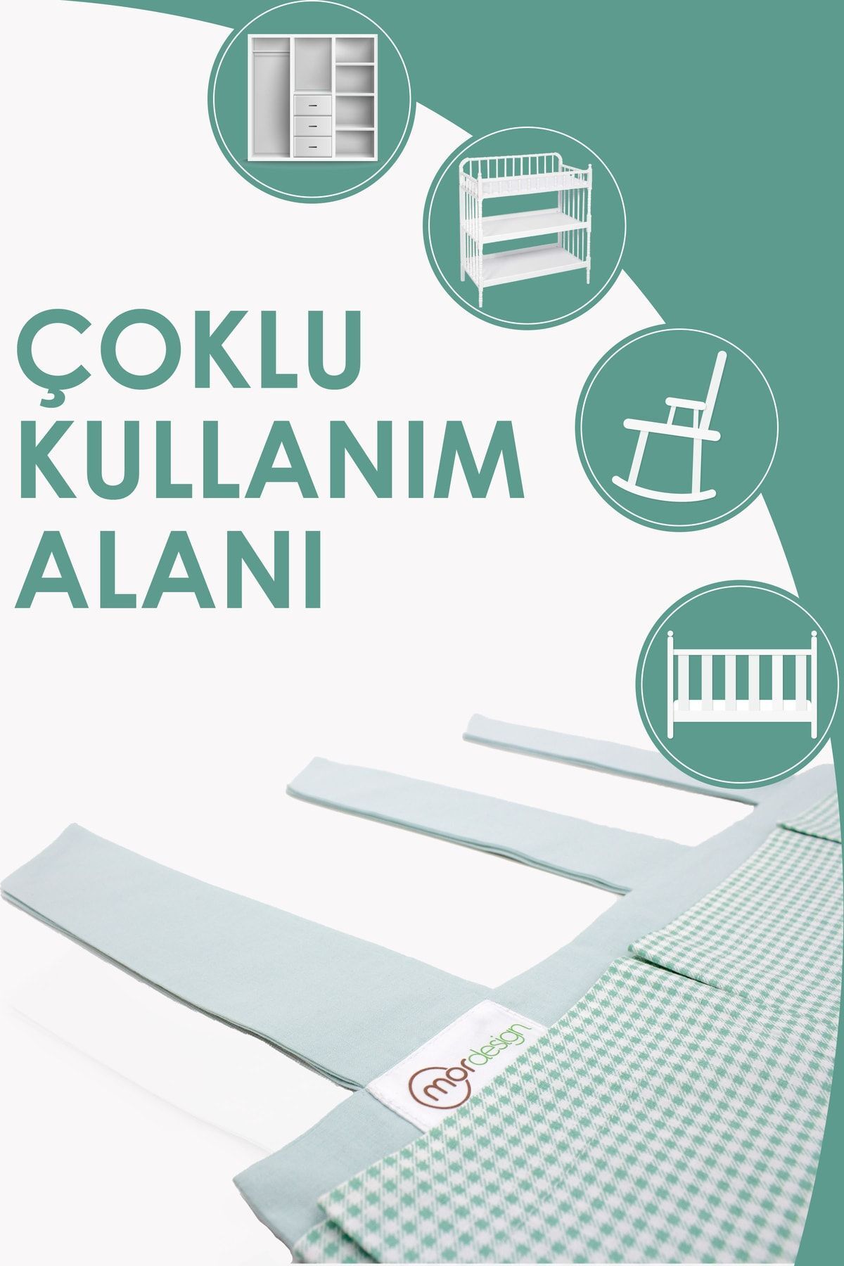 mordesign Yenidoğan Beşik Yanı Düzenleyici, 5 Cepli Bebek Odası Organizeri, Ekose Desen, Svalbard Serisii Mint fotoğrafı 3 (önizleme)