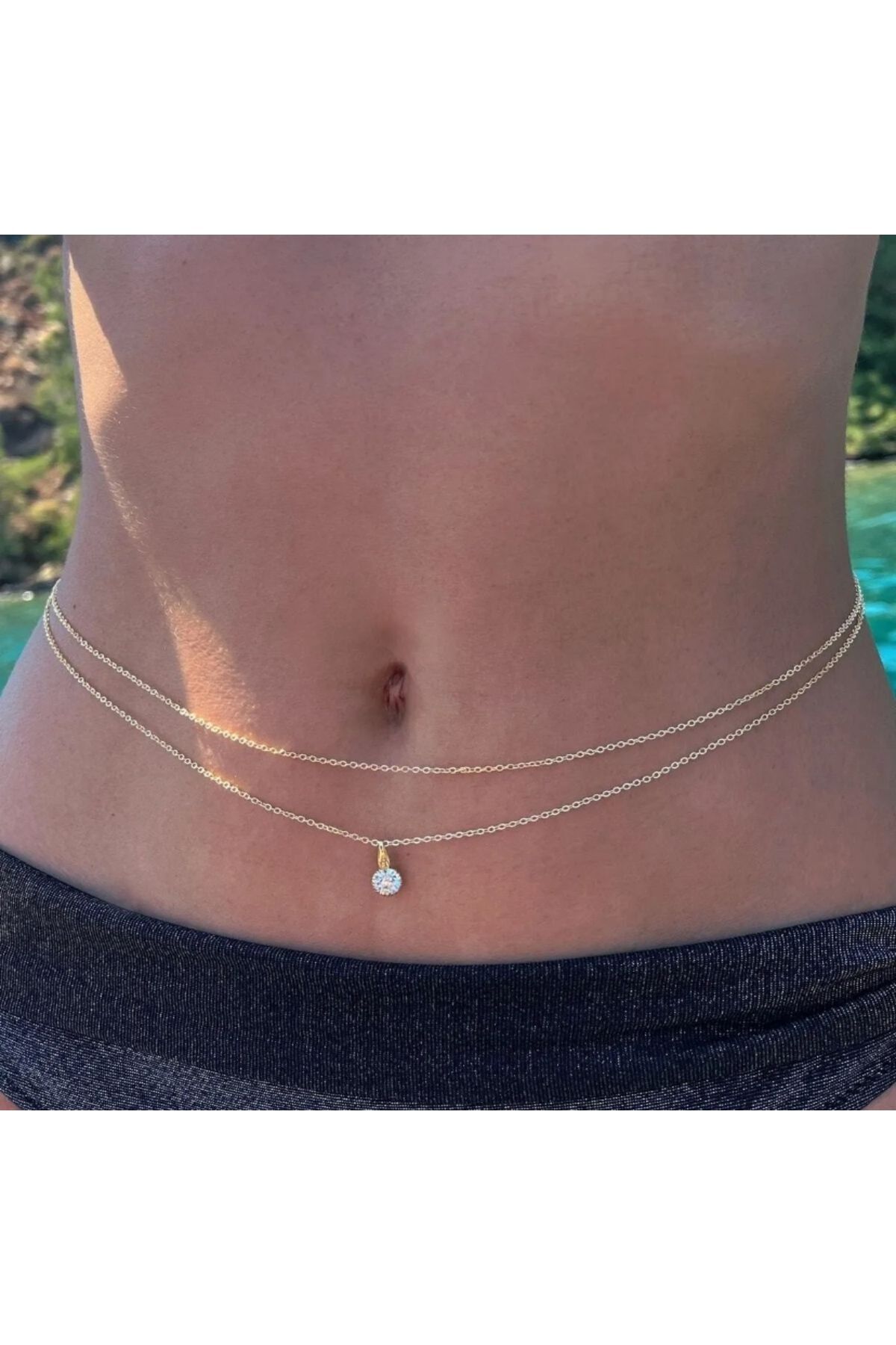 Genel Markalar Altın Kaplama Kristal Taşlı Bel Zinciri