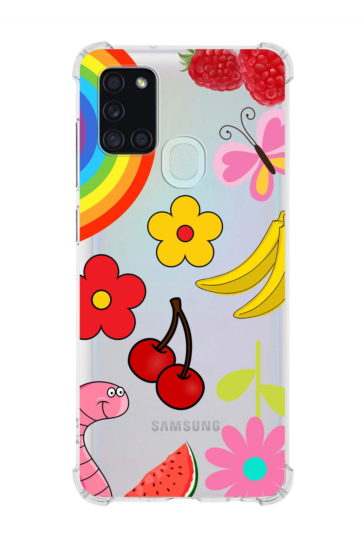 Samsung Galaxy A21S Uyumlu Water Color 5 Baskılı Şeffaf Köşe Korumalı Antişok Kılıf