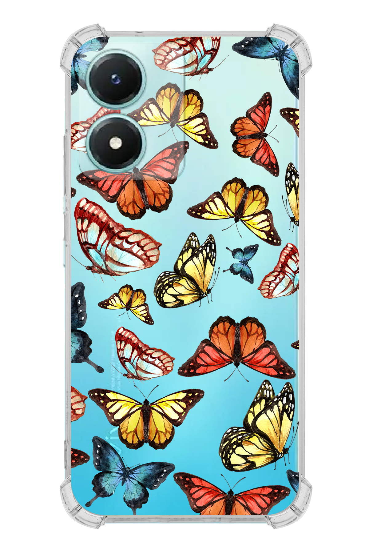 PrinriFy Vivo Y16 Uyumlu Water Color 2 Baskılı Şeffaf Köşe Korumalı Antişok Kılıf