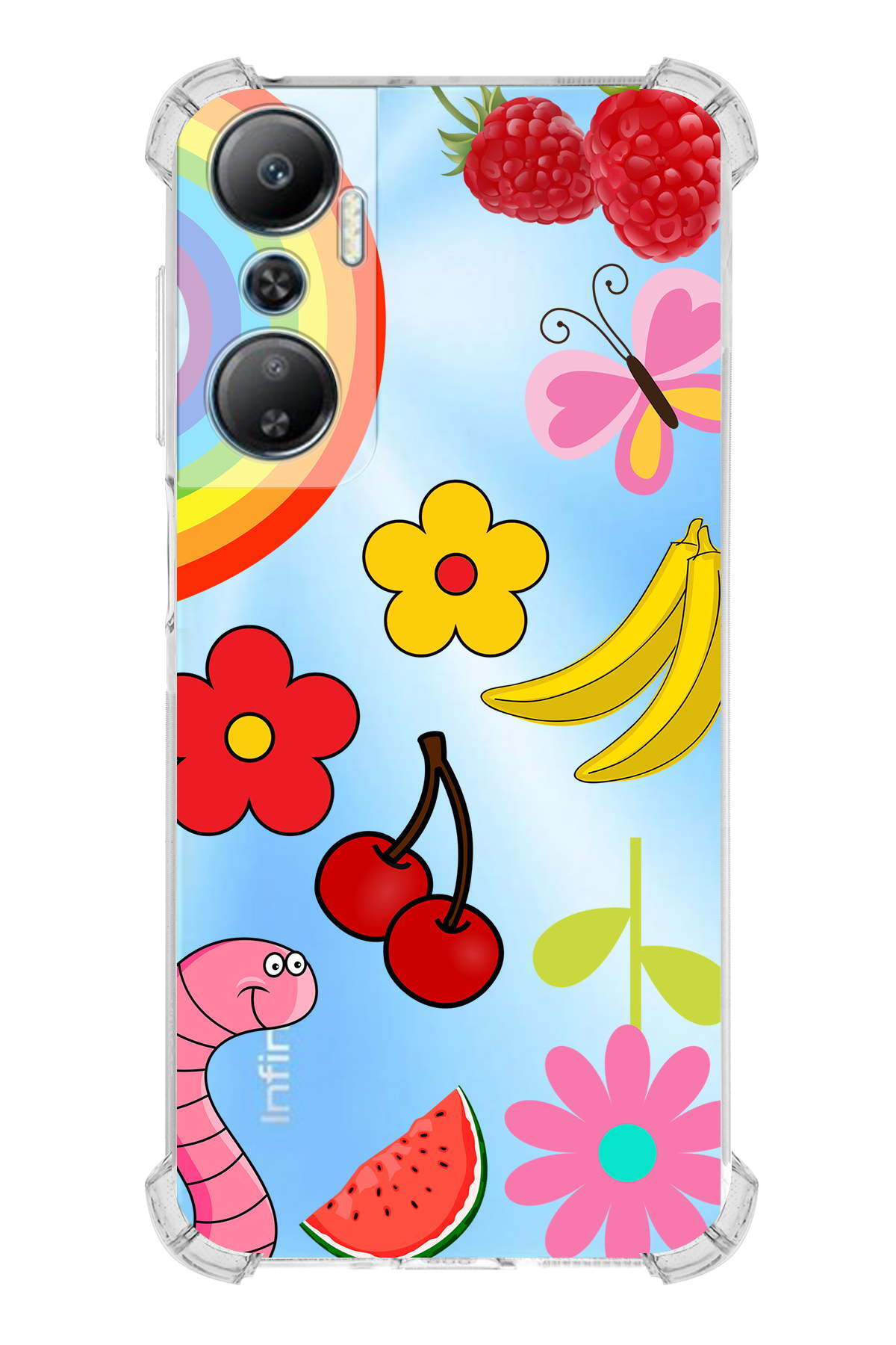 PrinriFy İnfinix Hot 20 Uyumlu Water Color 5 Baskılı Şeffaf Köşe Korumalı Antişok Kılıf