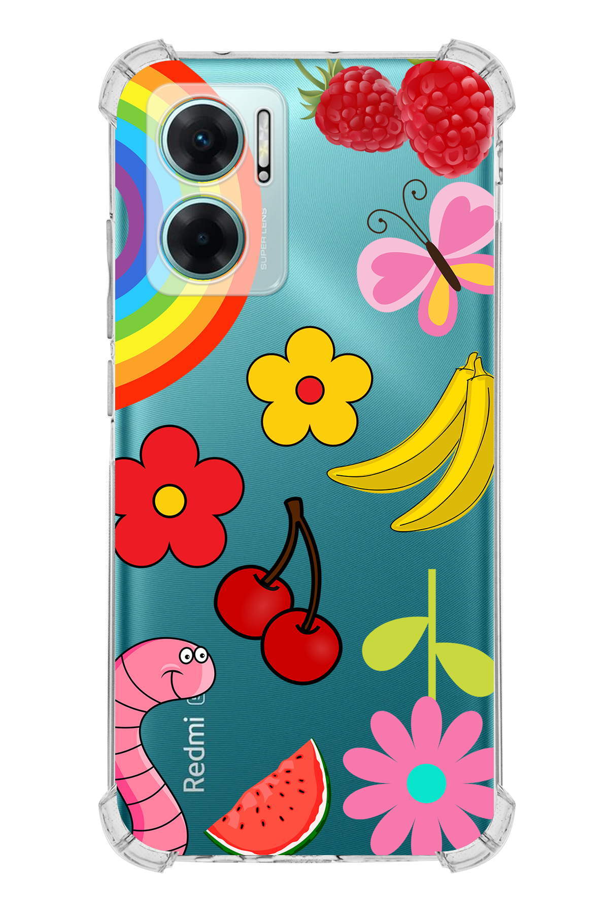 PrinriFy Xiaomi Redmi Note 11E Uyumlu Water Color 5 Baskılı Şeffaf Köşe Korumalı Antişok Kılıf