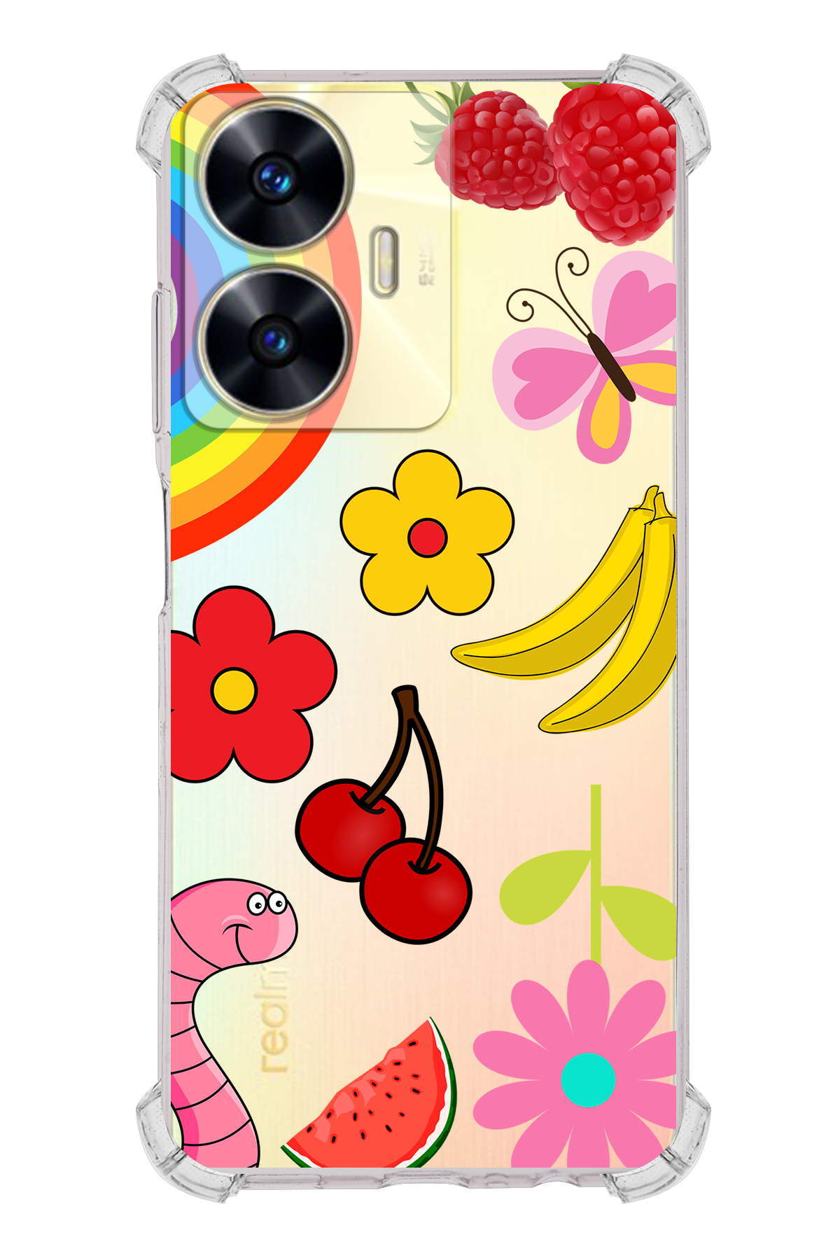 Realme C55 Uyumlu Water Color 5 Baskılı Şeffaf Köşe Korumalı Antişok Kılıf