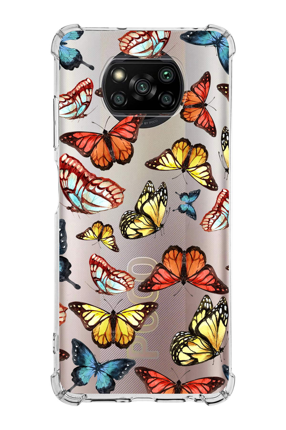 PrinriFy Poco X3 Uyumlu Water Color 2 Baskılı Şeffaf Köşe Korumalı Antişok Kılıf