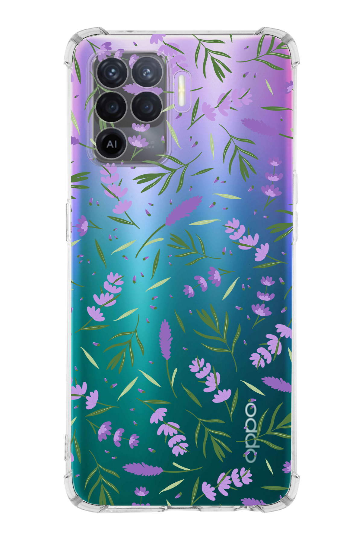 PrinriFy Oppo Reno 5 Lite Uyumlu Water Color 3 Baskılı Şeffaf Köşe Korumalı Antişok Kılıf