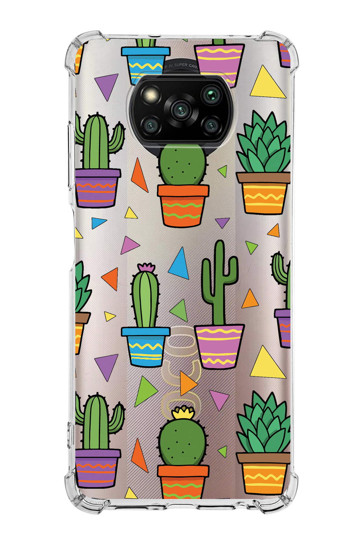 PrinriFy Poco X3 Uyumlu Water Color 4 Baskılı Şeffaf Köşe Korumalı Antişok Kılıf