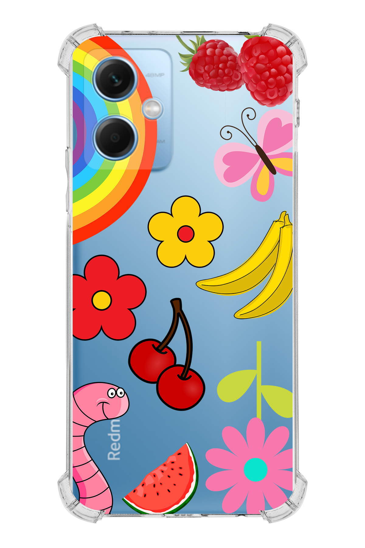 PrinriFy Xiaomi Redmi Note 12 5G Uyumlu Water Color 5 Baskılı Şeffaf Köşe Korumalı Antişok Kılıf