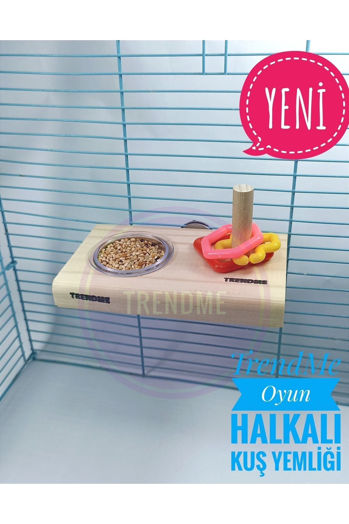UniqBirdToys Trendme Doğal Ahşap Oyun Halkalı Kuş Yemliği Oyuncağı