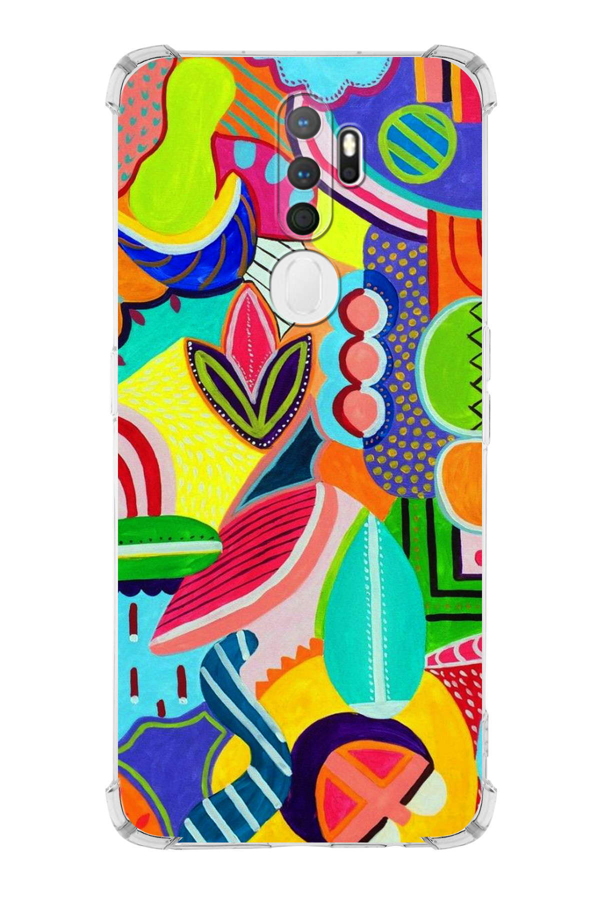 Oppo A9 2020 Uyumlu Retro Color 6 Baskılı Şeffaf Köşe Korumalı Antişok Kılıf