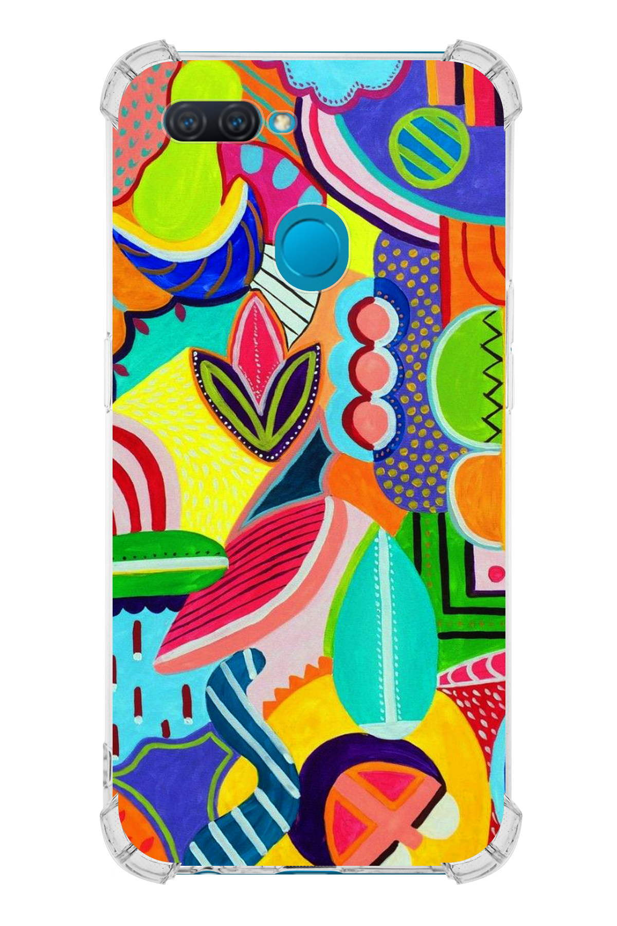 Oppo AX7 Uyumlu Retro Color 6 Baskılı Şeffaf Köşe Korumalı Antişok Kılıf