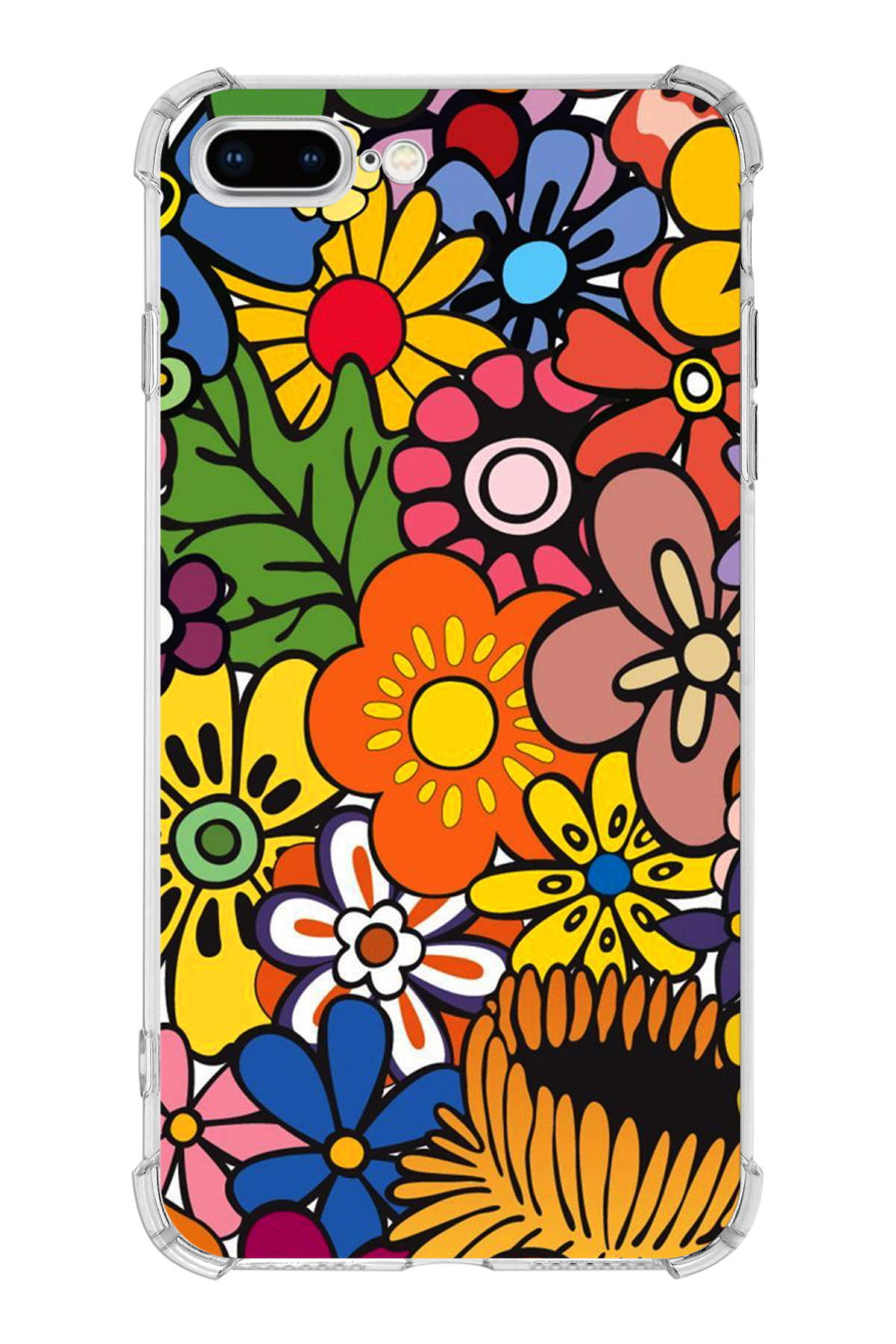 Apple iPhone 7 Plus Uyumlu Retro Color 2 Baskılı Şeffaf Köşe Korumalı Antişok Kılıf