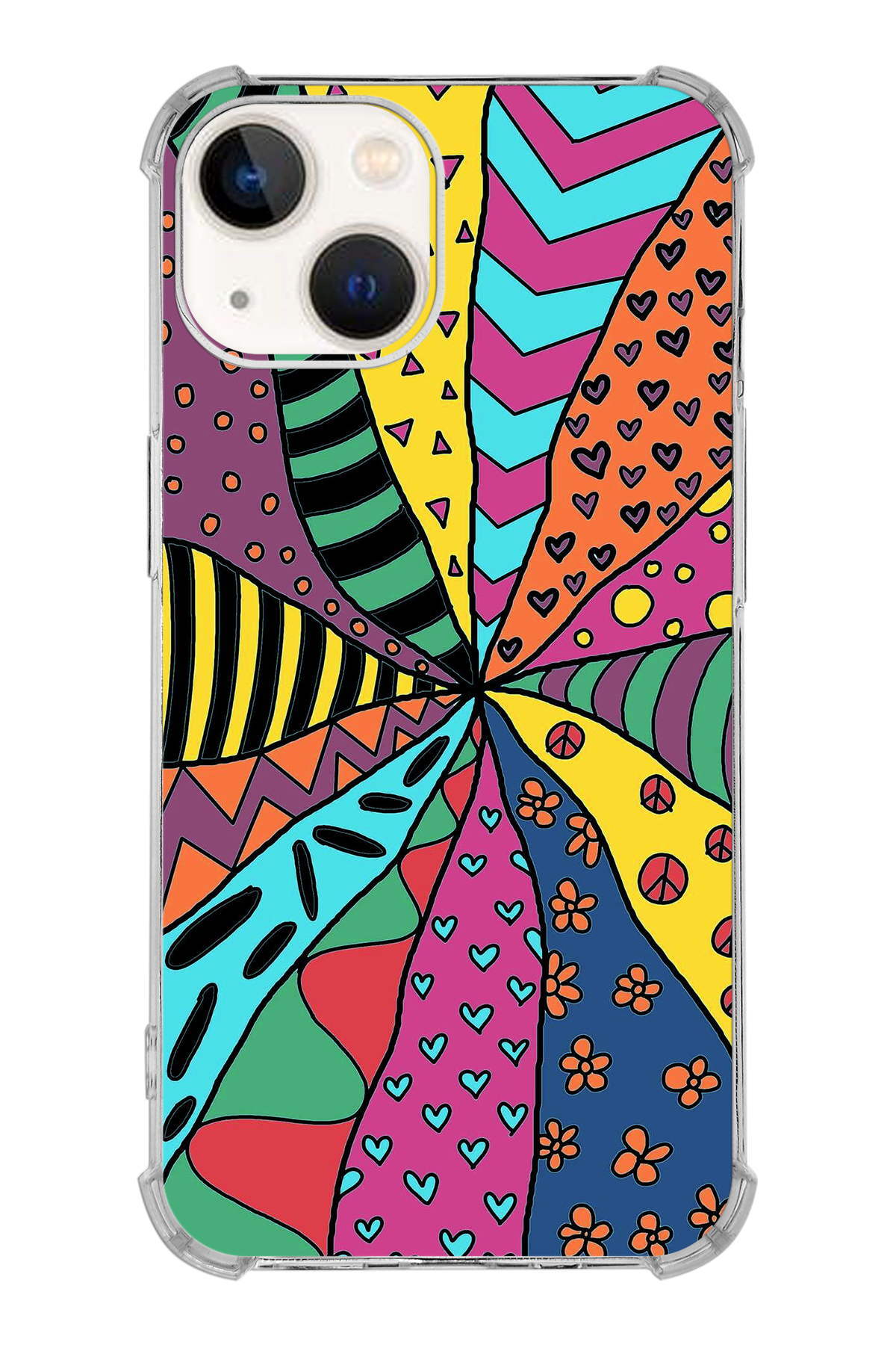 Apple iPhone 13 Uyumlu Retro Color 4 Baskılı Şeffaf Köşe Korumalı Antişok Kılıf