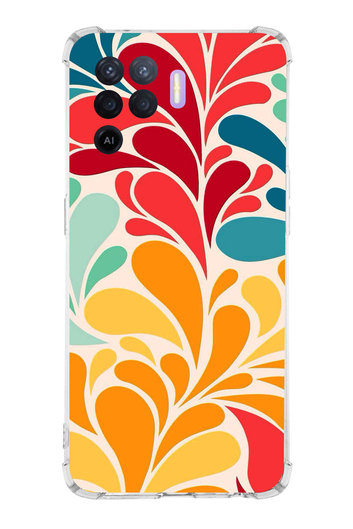 Oppo A94 Uyumlu Retro Color 5 Baskılı Şeffaf Köşe Korumalı Antişok Kılıf